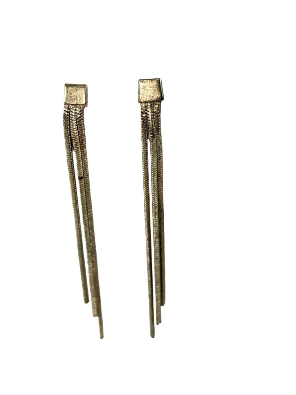 Vintage Gold-Tone Clip-On Dangle Earrings With Chain Tassels For Women A136